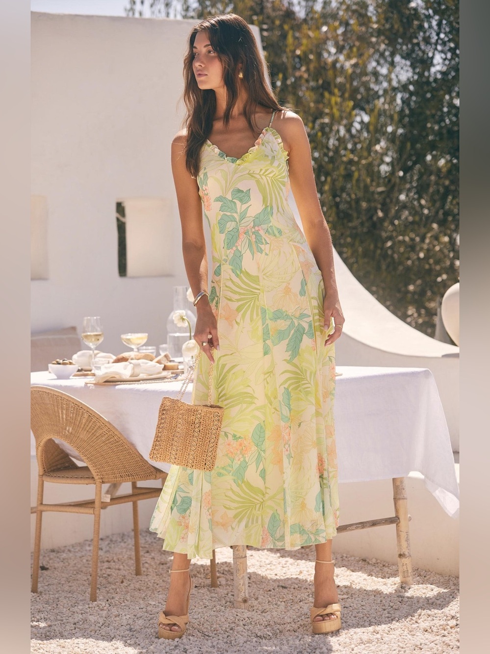 Astr Hana Ruffle Trim Chiffon Maxi Dress